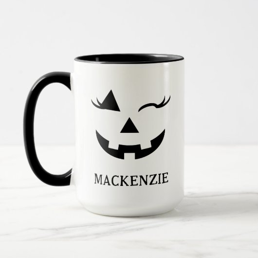 Custom Girly Jack O Lantaarn Pompoen Gezicht Hallo Mok (Links)