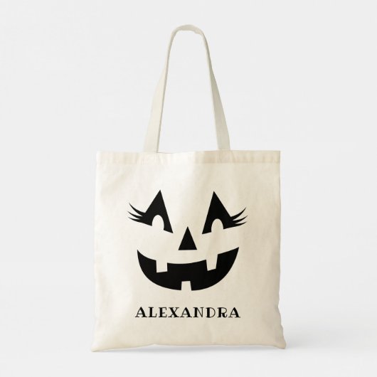 Custom Girly Jack O Lantaarn Pompoen Gezicht Hallo Tote Bag (Achterkant)