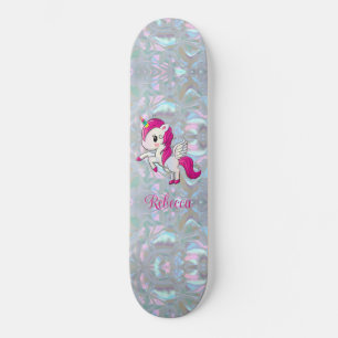 Custom Girly Sparkly Faux Moeder van Pearl Unicorn Skateboard