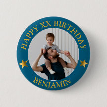 Custom Gold Blue Happy Birthday Foto en leeftijd