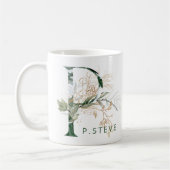 Custom Gold Botanische Eucalyptus Monogram "P" Koffiemok (Links)