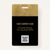 Custom Gold Business Logo Barcode Employee Photo Badge (Achterkant)