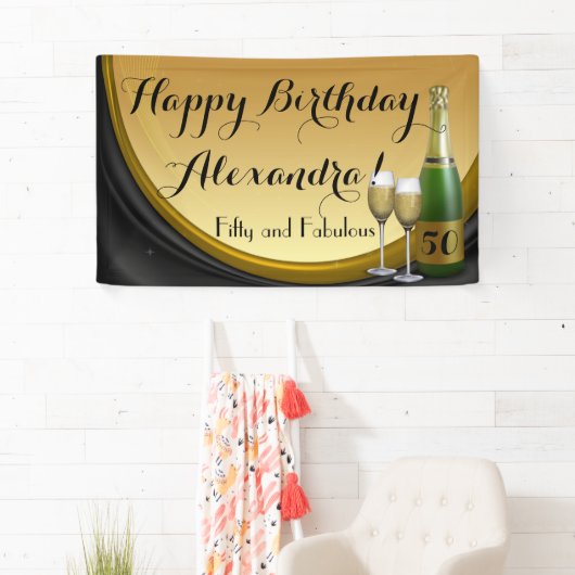 Custom Gold Champagne 50e verjaardag Party Banner (Insitu)