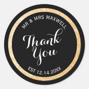 Custom Gold en Black Glitter Bedankt Ronde Sticker