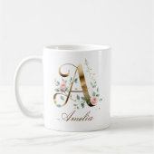 Custom Gold Floral Letter A Monogram Mug (Gauche)