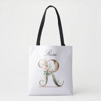 Custom Gold Floral Letter R All-Over Print Tote Draagtas