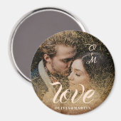 Custom Gold Glitter Couple Photo Monogramed Magneet (Voorkant / Achterkant)