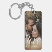 Custom Gold Glitter Couple Photo Monogramed Sleutelhanger (Voorkant Links)