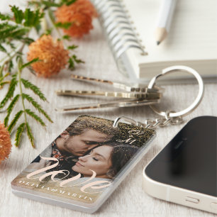 Custom Gold Glitter Couple Photo Monogramed Sleutelhanger