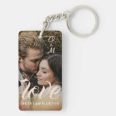 Custom Gold Glitter Couple Photo Monogramed Sleutelhanger (achterkant)