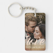 Custom Gold Glitter Couple Photo Monogramed Sleutelhanger (Voorkant)