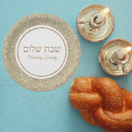 Custom Gold Glitter Hebrew Jewish Shabbat Shalom Papieren Bordje