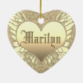 Custom Gold Heart Angel Wings Memorial Keramisch Ornament (Achterkant)