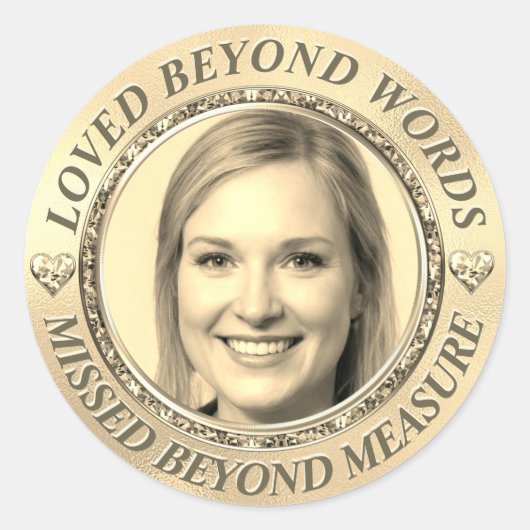 Custom Gold Memorial Foto Ronde Sticker (Voorkant)