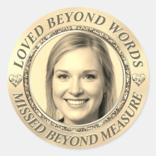 Custom Gold Memorial Foto Ronde Sticker