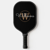 Custom Gold Monogram Script Naam Zwart Pickleball Paddle (Voorkant)