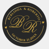 Custom Gold Monogram Wedding love Ronde Sticker (Voorkant)