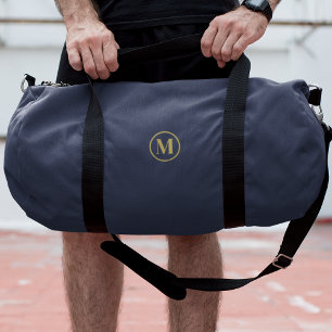 Custom Gold Navy Blue Monogram Initiaal Fitness Plunjezak