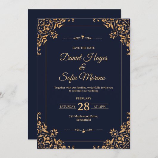 Custom Gold Wedding Invitation | (Devant / Derrière)
