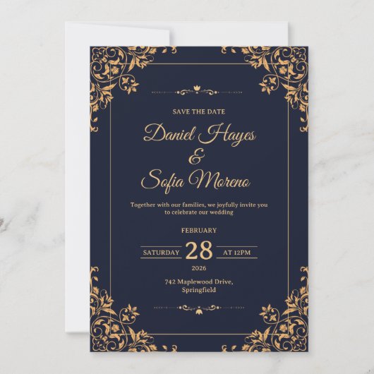 Custom Gold Wedding Invitation |  (Devant)