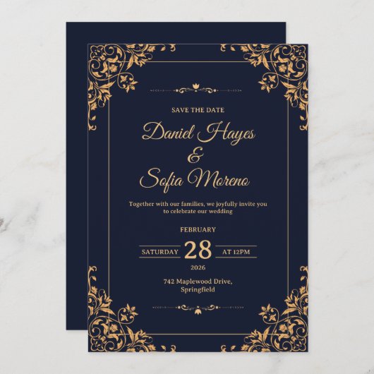 Custom Gold Wedding Invitation |  (Devant / Derrière)
