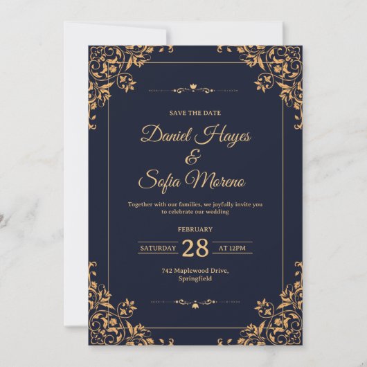 Custom Gold Wedding Invitation |  Kaart (Voorkant)