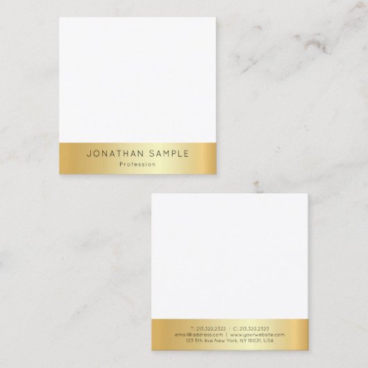 Custom Gold White Modern Elegant Simple Sjabloon Vierkante Visitekaartje (Voorkant / Achterkant)