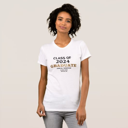 Custom Gold Wit Afstuderen Klasse van 2024 T-shirt (Voorkant volledig)