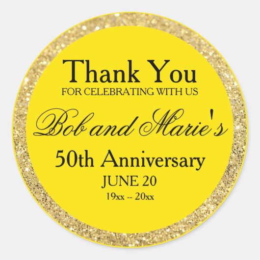 Custom Gold & Yellow 50th Jubileum dank u Ronde Sticker (Voorkant)