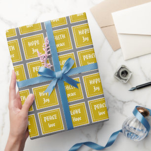 Custom Golden Peace Love Faith Hope Grey Cadeaupapier