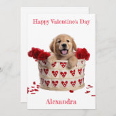 Custom Golden Retriever Puppy Valentijn Feestdagenkaart (Voorkant / Achterkant)