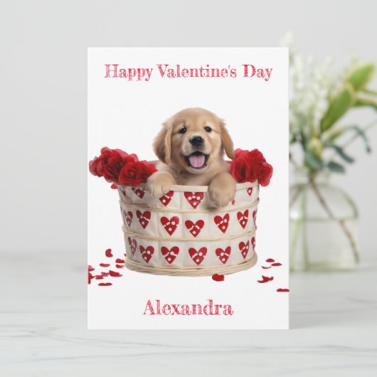 Custom Golden Retriever Puppy Valentijn Feestdagenkaart (Staand voorkant)