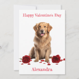 Custom Golden Retriever with Red Roses Valentine Feestdagenkaart
