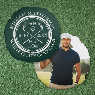 Custom Golf Hole in One Photo Emerald Green Rond Kussen