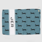 Custom Golf Monogrammed Golfer Pattern Turquoise Golfhanddoek (Horizontaal)