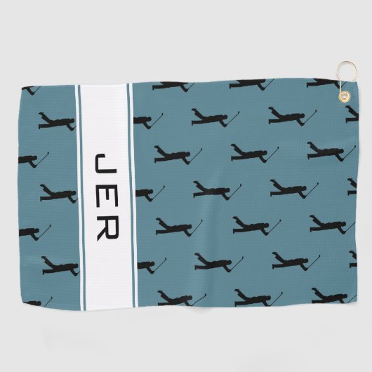 Custom Golf Monogrammed Golfer Pattern Turquoise Golfhanddoek (Horizontaal)