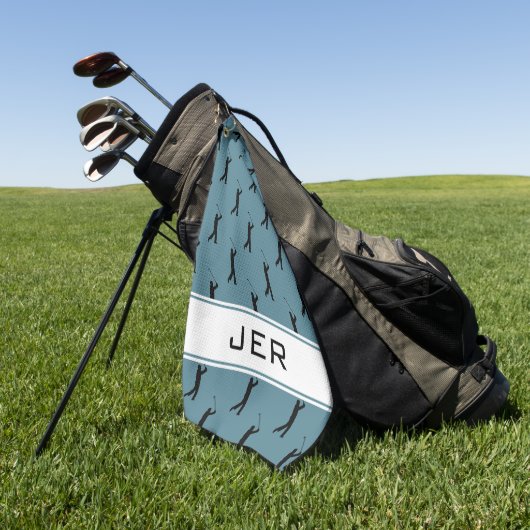 Custom Golf Monogrammed Golfer Pattern Turquoise Golfhanddoek (Groen)