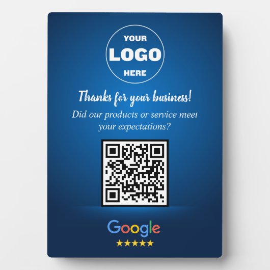 Custom Google Review QR Code Business Blue Plaque (Devant)