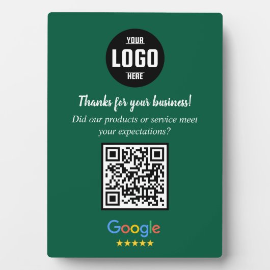 Custom Google Review QR Code Business Green Plaque (Devant)