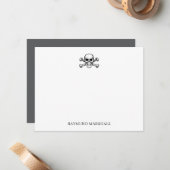 Custom Gothic Stationery Skull & Crossbones Notitiekaartje (Voorkant / Achterkant in situ)