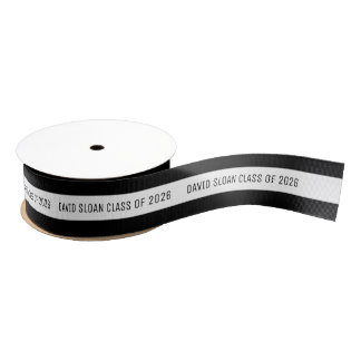 Custom Graduate Ribbon | Black White Grosgrain Lint