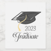Custom Graduation Party Zwart Graduation Cap Wijn Etiket (Enkel label)