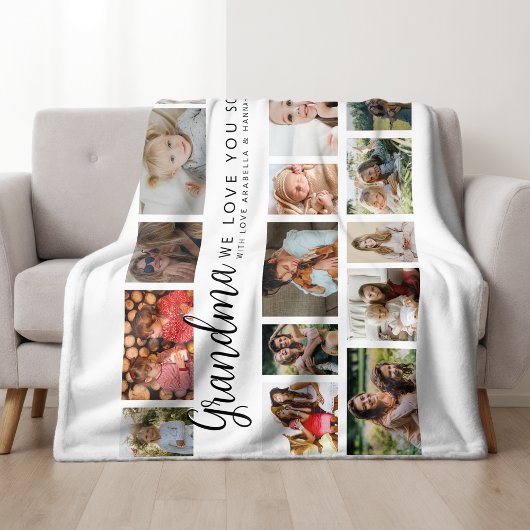 Custom Grandma 18 Photo Collage Fleece Deken