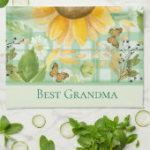 Custom Grandma Green Gingham Sunflower Butterfly Theedoek (Gevouwen)