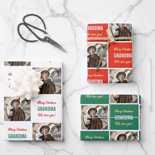 Custom Grandma Photo Funny Afbeelding Merry Kerstr Inpakpapier Vel (Voorkant)