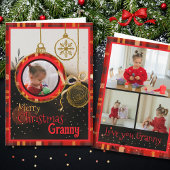 Custom Granny Christmas Photo Card | Red Plaid Feestdagen Kaart