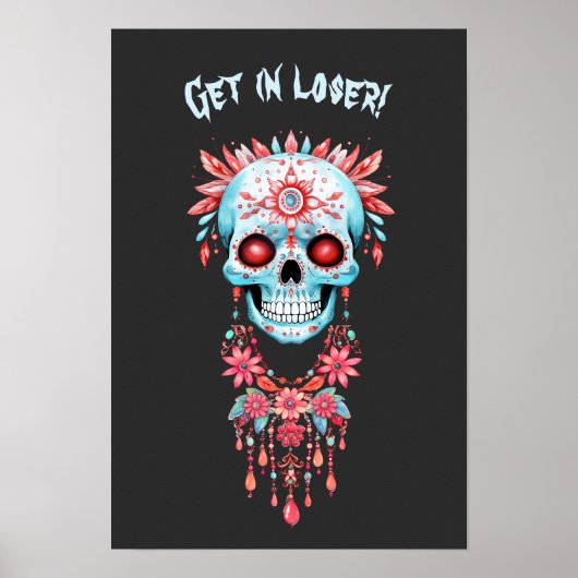 Custom Grappig Blauw Roze Halloween Suiker Schedel Poster (Voorkant)