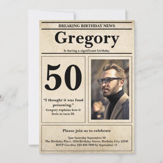 Custom Grappig Quote Retro Krant 50e Verjaardag Kaart (Voorkant)