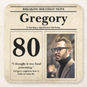 Custom Grappig Quote Retro Krant 80e Verjaardag Vierkante Kartonnen Onderzetter (Voorkant)