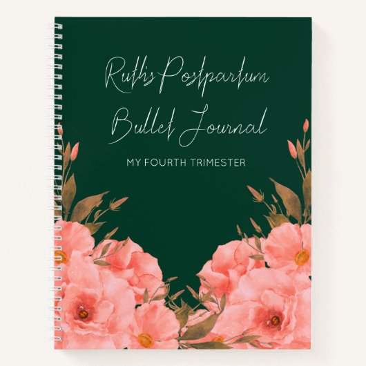 Custom Green Floral Postpartum Journal | New Moms (Devant)